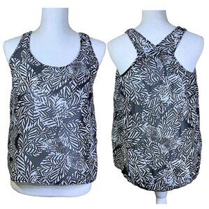 Aeropostale Sleeveless Semi Sheer Tank Top Geometric Leaf Print Black White S